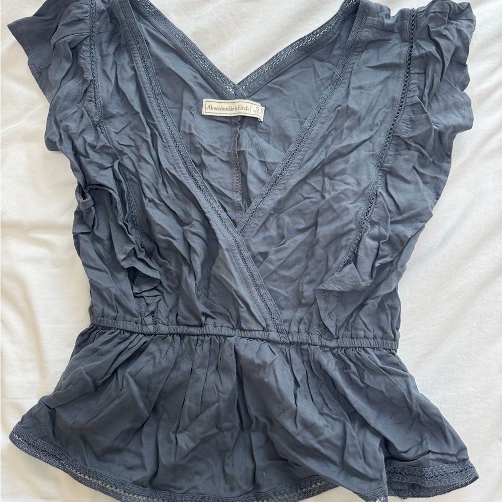 Abercrombie & Fitch Gray Ruffled Wrap Blouse
